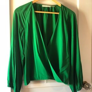 Alice + Olivia green silk top